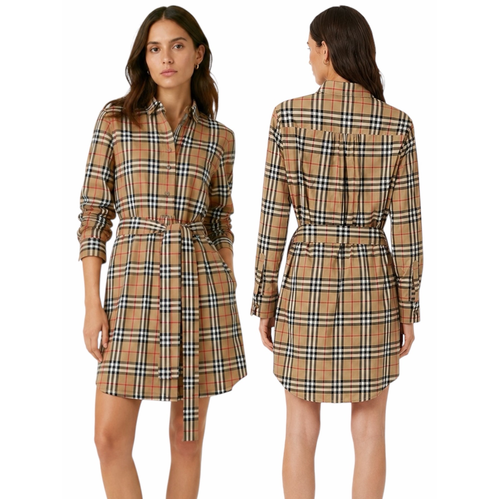 Burberry Giovanna Vintage Check Poplin Cotton Shirt Dress Beige Size 4